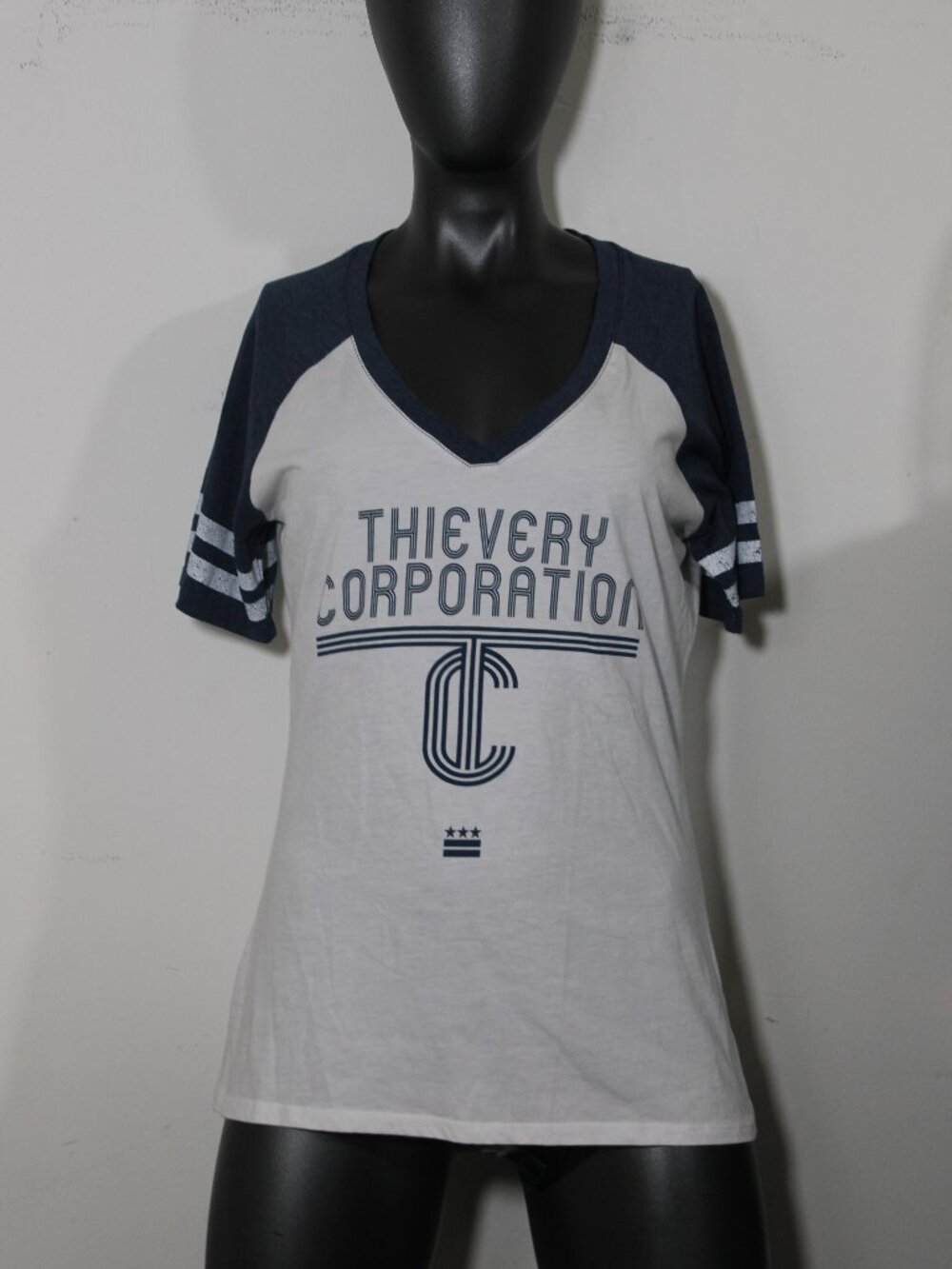 Thievery Corporation Band Merch Varsity Raglan V-Neck Tee - Size Medium